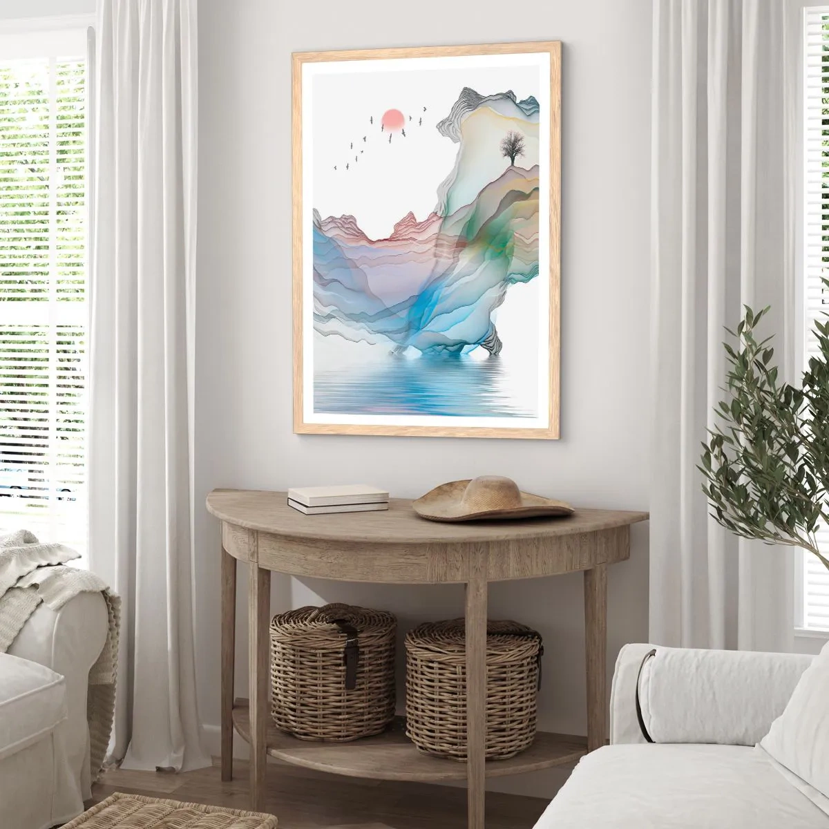 Poster în ramă de stejar deschis - Spre munții de cristal - 70x100 cm