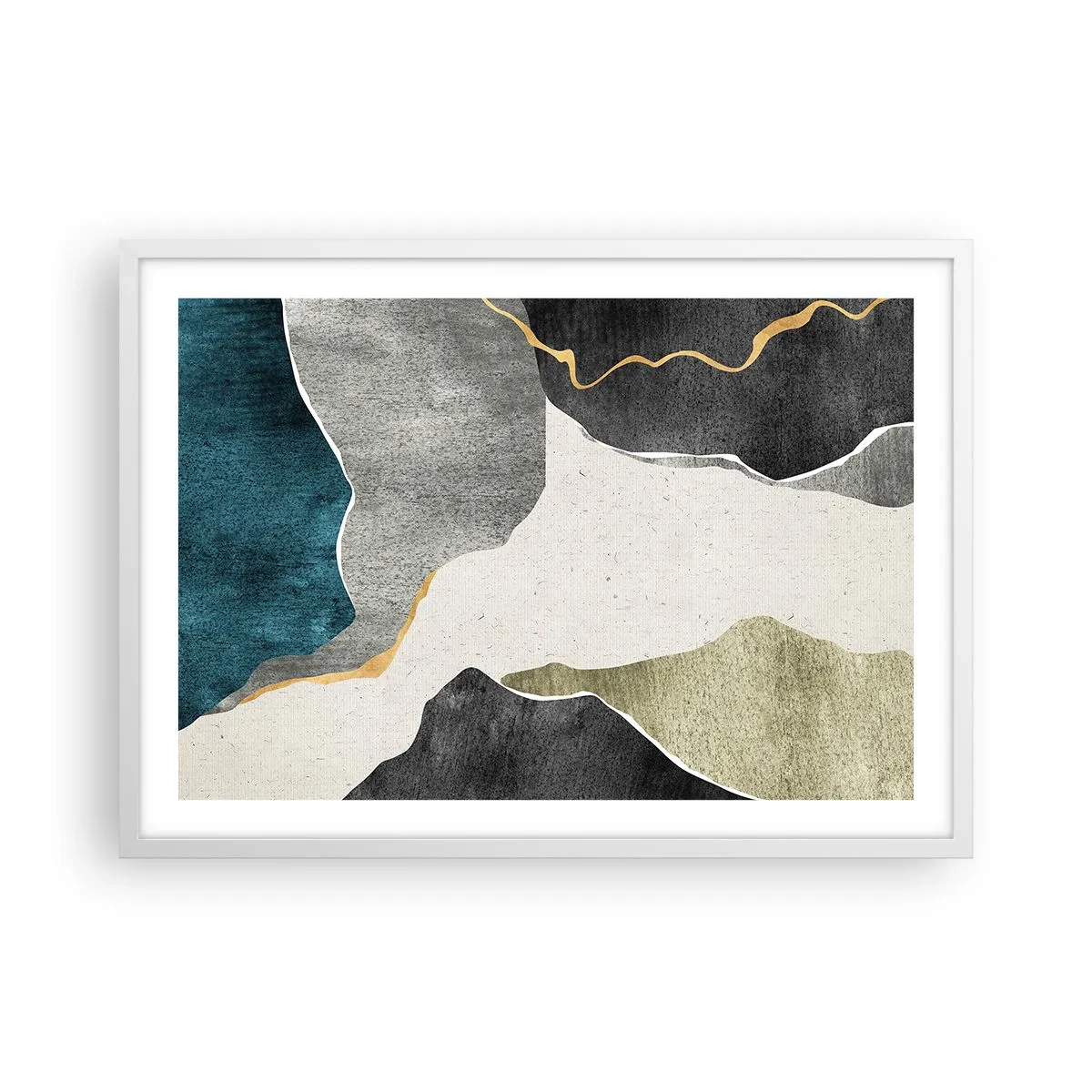 Poster în ramă albă - Compoziție mozaic cu fir de aur - 70x50 cm