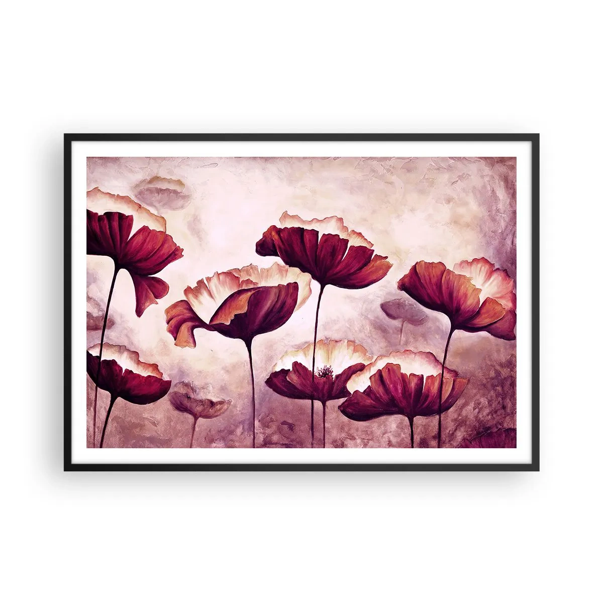 Poster în ramă neagră - Fulgi roșii și albi - 100x70 cm