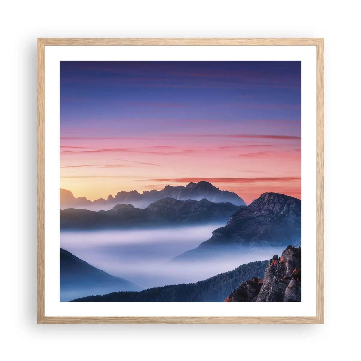 Poster în ramă de stejar deschis - Peste văi - 60x60 cm