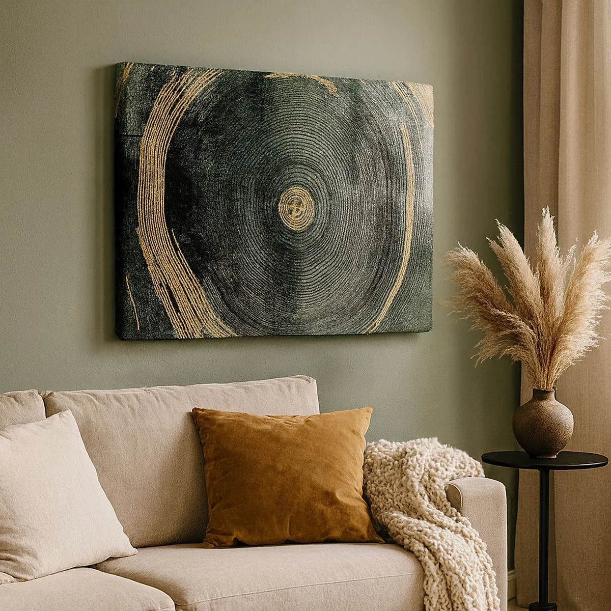 Tablou pe pânză Canvas - Cercuri concentrice cu accente aurii - 70x50cm - Schimbare și persistență - Decorațiune modernă pentru perete pentru living și dormitor ARTTOR