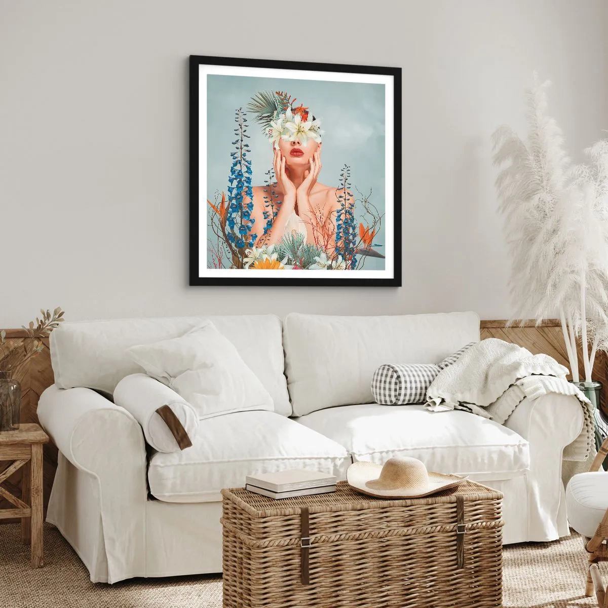 Poster în ramă neagră - Femeia floare - 60x60 cm