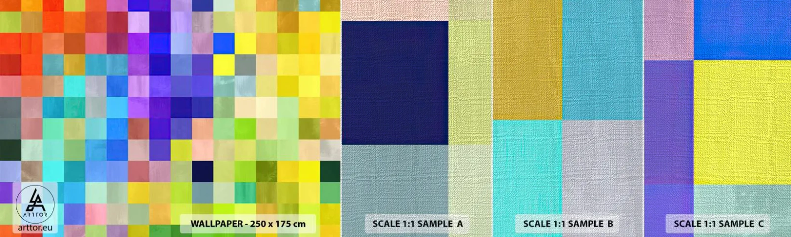 Mostră tapet Premium Canvas - Fiecare diferit, toate sunt egale - Abstracția, Pătrate, Bucată - 100x30 cm