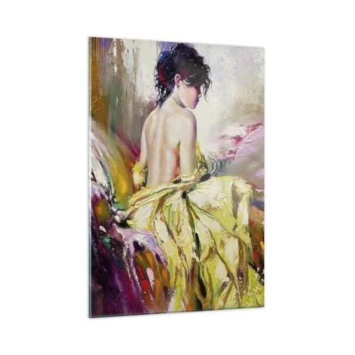 Tablou pe sticlă - Mi-aș muia buzele în paharul cu vin de pe masa ta - 50x70 cm