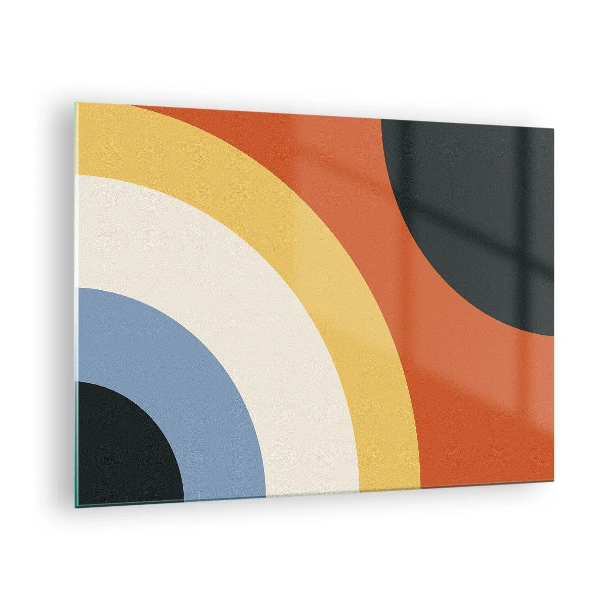 Tablou pe sticlă - Arcuri colorate abstracte pe un fundal de sticlă - 70x50cm - Spre sine - Decorațiune modernă pentru perete pentru living și dormitor ARTTOR