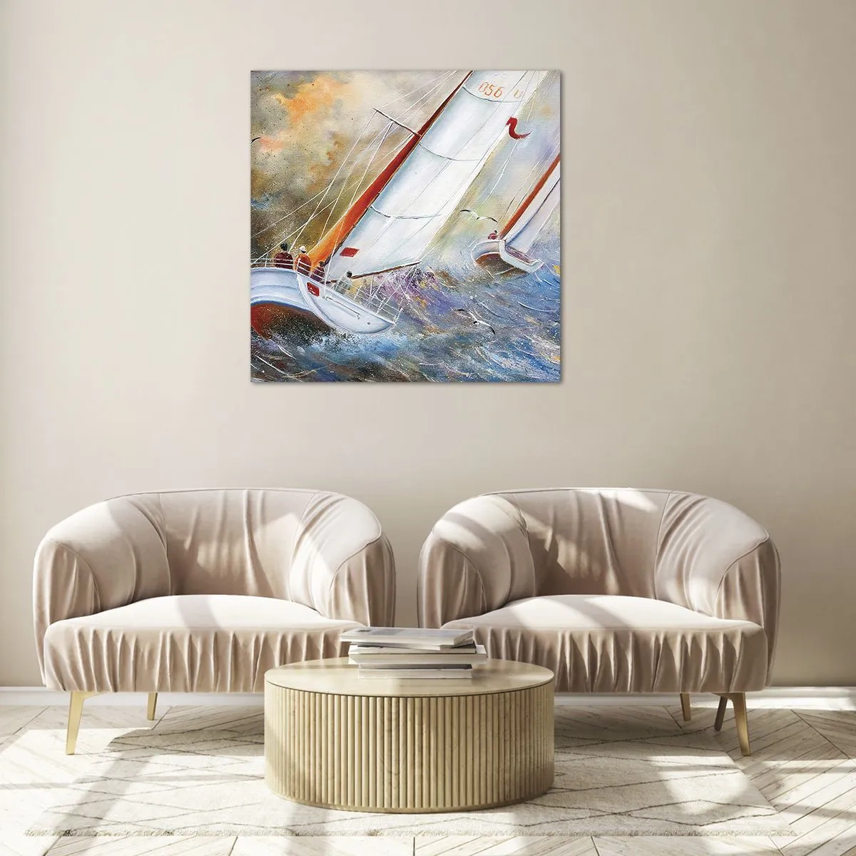 Tablou pe sticlă - Alergătoare pe valuri - 30x30 cm