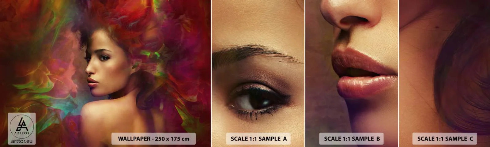 Mostră de Tapet Standard Eco - Mai frumoasă decât un curcubeu, delicată ca o ceață - Femeie, Chipul de femeie, Corp - 100x30 cm