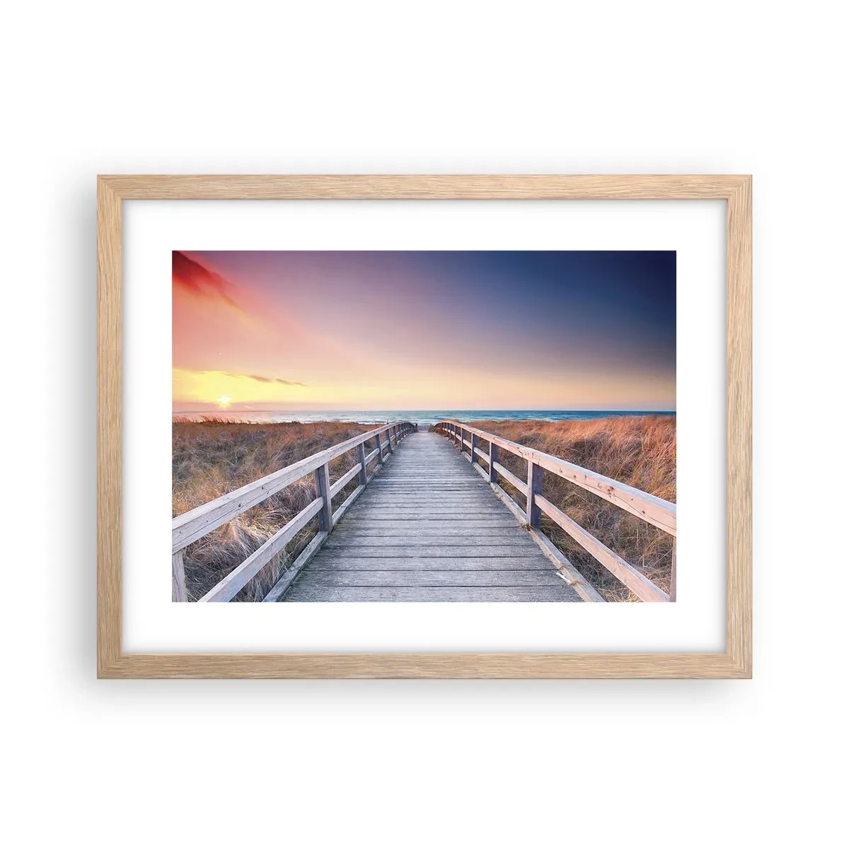 Poster în ramă de stejar deschis - Aurora baltică de seară - 40x30 cm