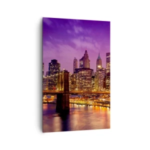 Tablou pe pânză - Manhathannul mov-auriu - 80x120 cm