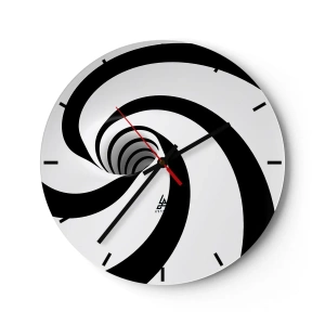 Ceas de perete - Ceas pe sticlă - Spirală dinamică alb-negru - 30x30cm - Să te predai vortexului? - Decorațiune modernă pentru perete pentru living, bucătărie și dormitor ARTTOR