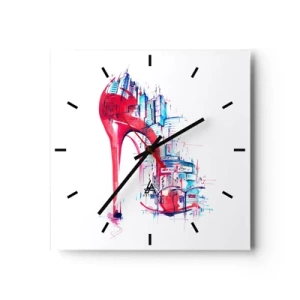 Ceas de perete - Ceas pe sticlă - Eleganta din marele oraș - 30x30 cm
