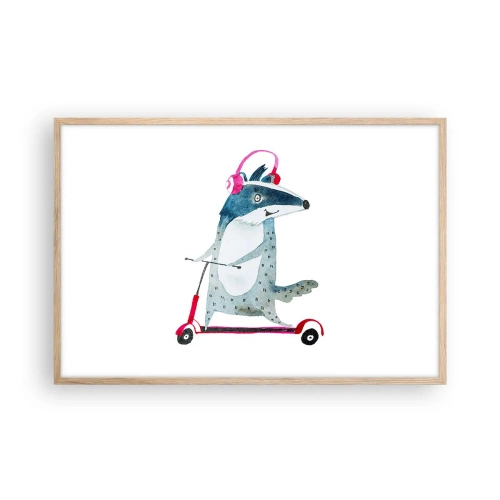 Poster în ramă de stejar deschis - Bucurie de bursuc - 91x61 cm