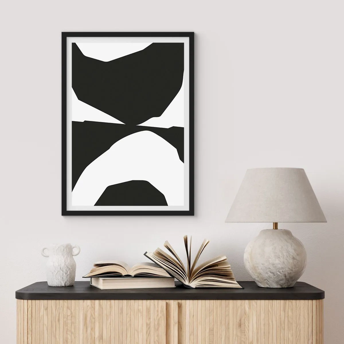 Poster în ramă neagră - Compoziție abstractă alb-negru - 50x70cm - Pozitiv -negativ - Decorațiune modernă pentru perete pentru living și dormitor ARTTOR