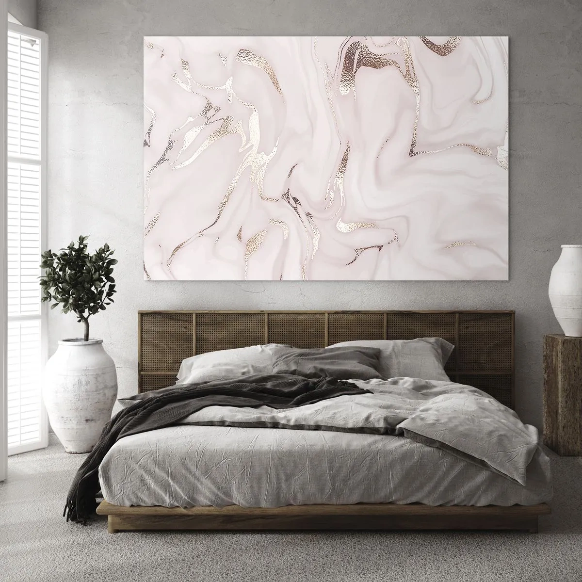 Tablou pe sticlă - Model abstract de marmură aurie roz - 70x50cm - În nebunia roz - Decorațiune modernă pentru perete pentru living și dormitor ARTTOR