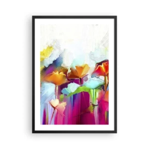 Poster în ramă neagră - Flori abstracte în culori intense pe fundal alb - 50x70cm - Curcubeul înflorit - Decorațiune modernă pentru perete pentru living și dormitor ARTTOR