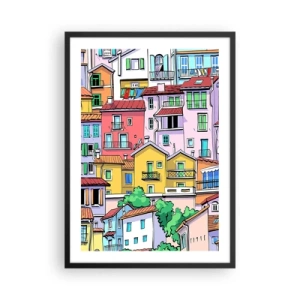 Poster în ramă neagră - Case de locuit colorate într-un stil ilustrativ - 50x70cm - Oraș vesel - Decorațiune modernă pentru perete pentru living și dormitor ARTTOR