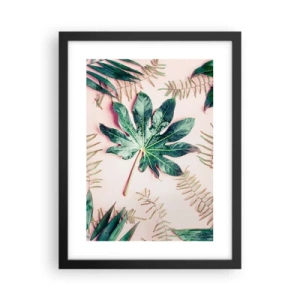 Poster în ramă neagră - Studiu de verdeață pe un fundal roz - 30x40 cm