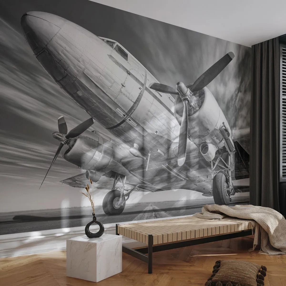 Tapet Premium Sand - Întotdeauna gata de zbor - Avion, Retro, Avioane - 350x256 cm