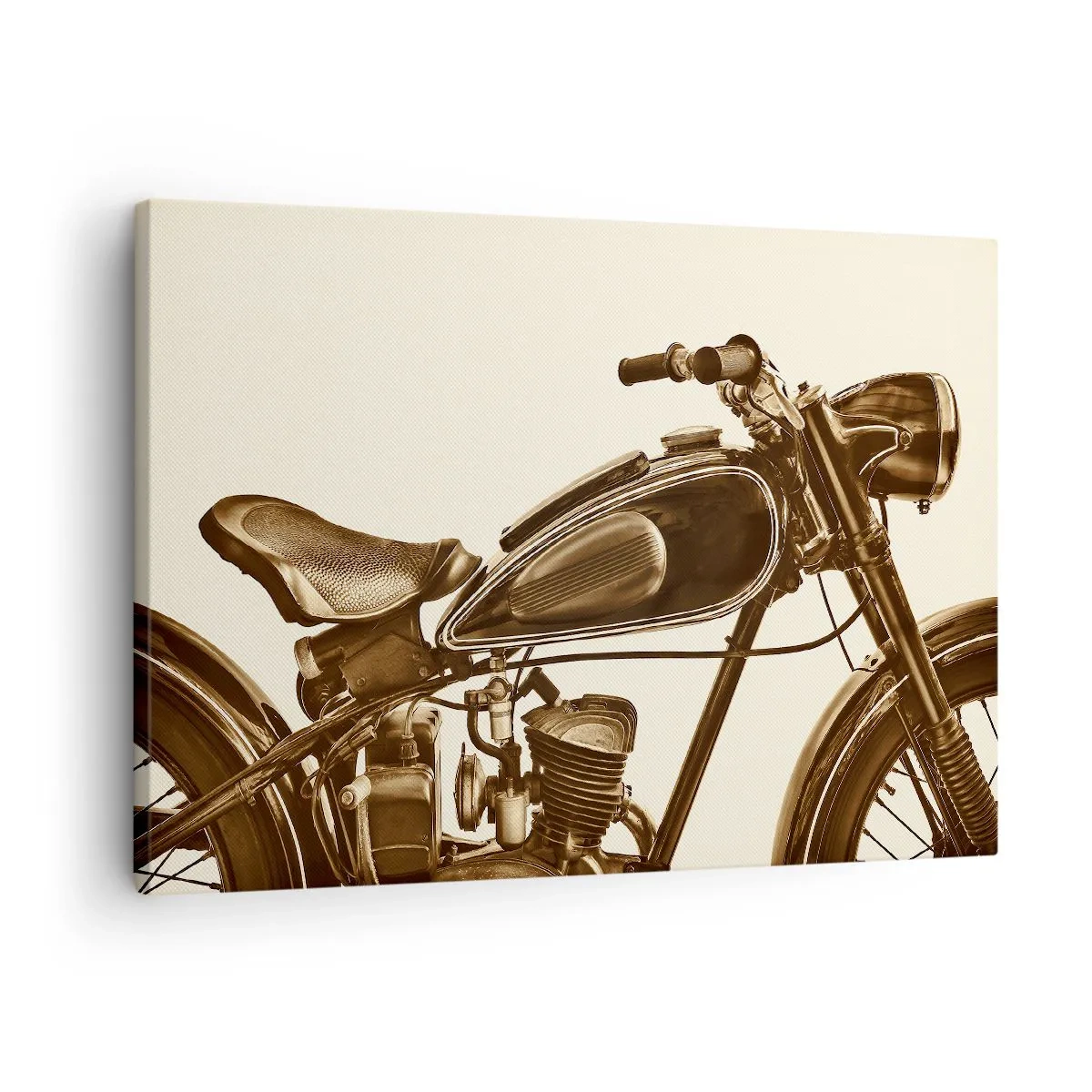 Tablou pe pânză Canvas - O motocicletă retro de epocă pe un fundal deschis - 70x50cm - Dorul de clasici - Decorațiune modernă pentru perete pentru living și dormitor ARTTOR