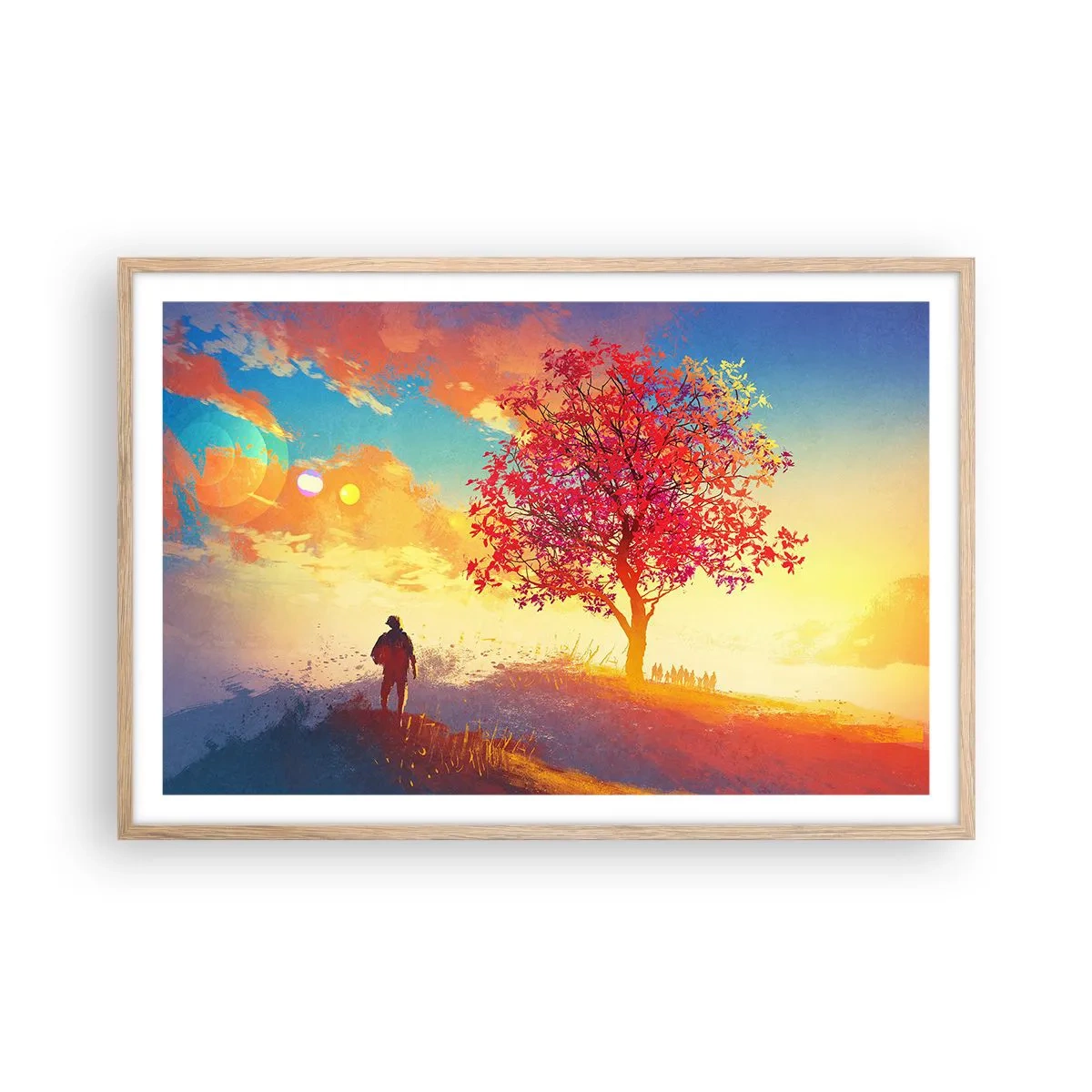 Poster în ramă de stejar deschis - Pelerin la destinație - 91x61 cm