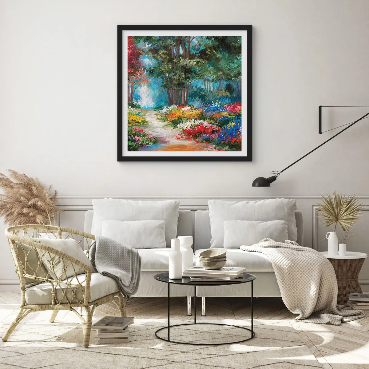 Poster în ramă neagră - Grădină de pădure, pădure de flori - 30x30 cm
