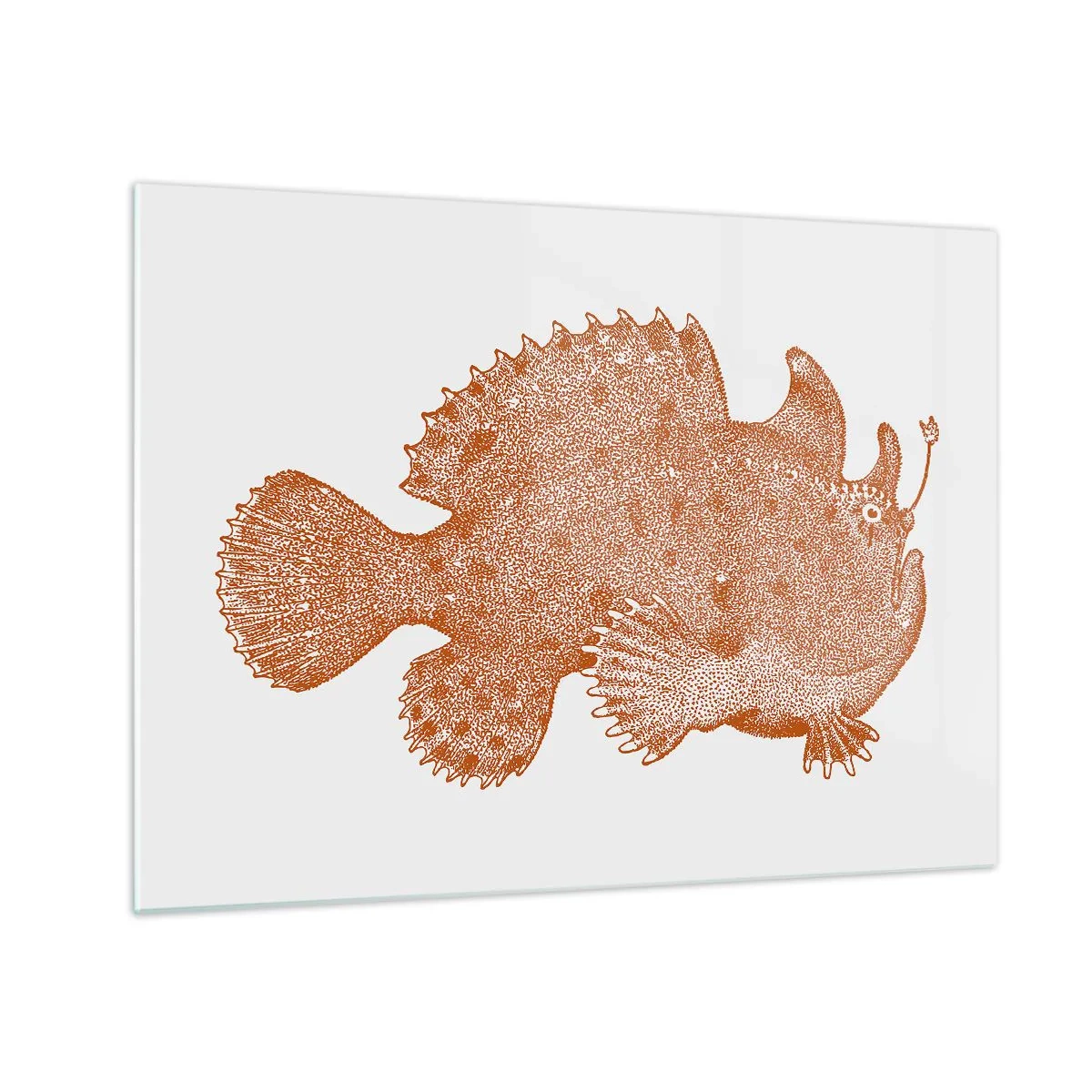 Tablou pe sticlă - Un desen ruginit al unui pește de adâncime realizat folosind tehnica punctului - 70x50cm - Și totuși este un peşte - Decorațiune modernă pentru perete pentru living și dormitor ARTTOR