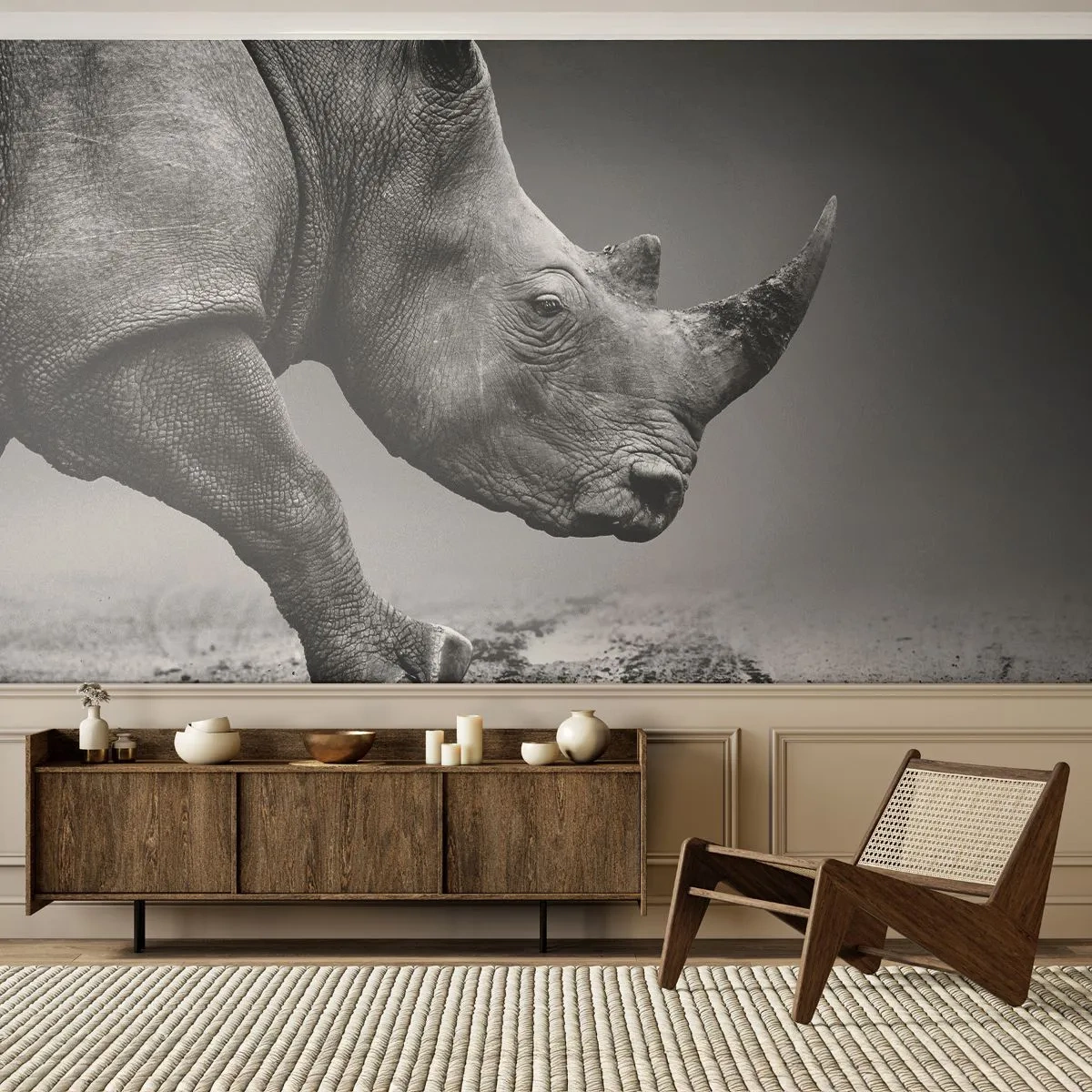 Tapet Premium Sand - O forță de neoprit - Rinocer, Animale, Africa - 350x256 cm