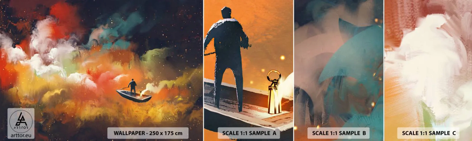 Mostră de Tapet Standard Eco - Cu barca prin galaxie - Abstracția, Fantezie, excursie - 100x30 cm