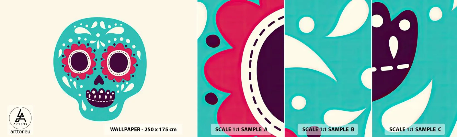 Mostră de Tapet Standard Eco - Viața - distracție până la moarte - Craniu, Mexic, mexican - 100x30 cm