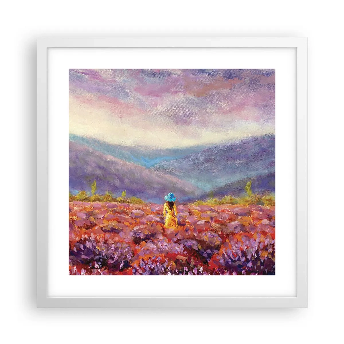 Poster în ramă albă - Într-o lume de lavandă - 40x40 cm