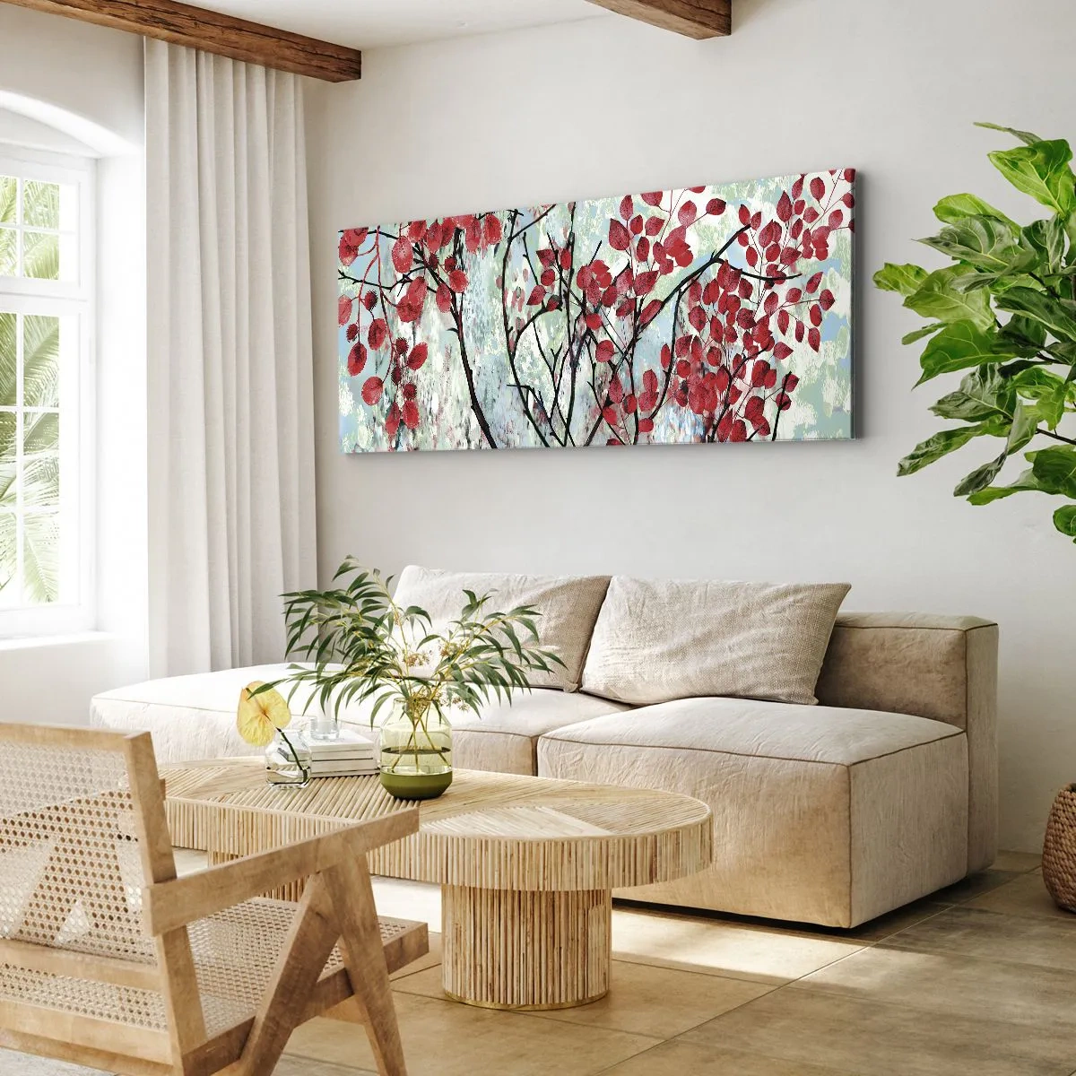 Tablou pe pânză - Arbore în stacojiu - 100x40 cm