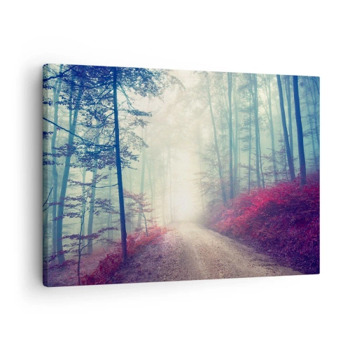 Tablou pe pânză Canvas - O potecă magică de pădure înconjurată de copaci și ceață - 70x50cm - Ce bine e să te trezești în zori de ziuă - Decorațiune modernă pentru perete pentru living și dormitor ARTTOR