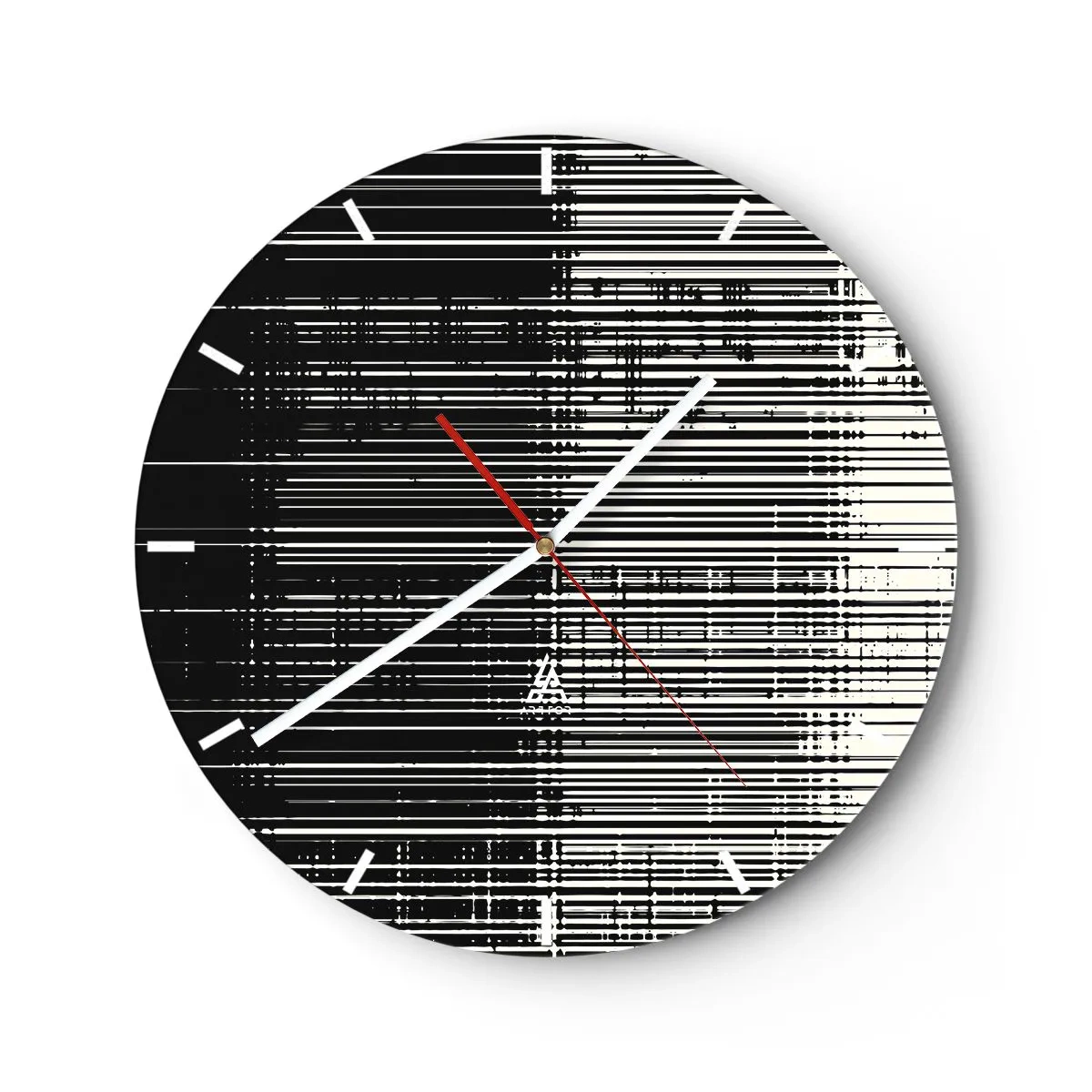 Ceas de perete - Ceas pe sticlă - Dungi albe și negre care creează efectul de valuri și vibrații - 30x30cm - Valuri și vibrații - Decorațiune modernă pentru perete pentru living, bucătărie și dormitor ARTTOR