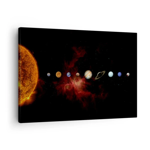 Tablou pe pânză Canvas - Sistemul solar cu planete pe fundalul spațiului - 70x50cm - Cartierul nostru - Decorațiune modernă pentru perete pentru living și dormitor ARTTOR