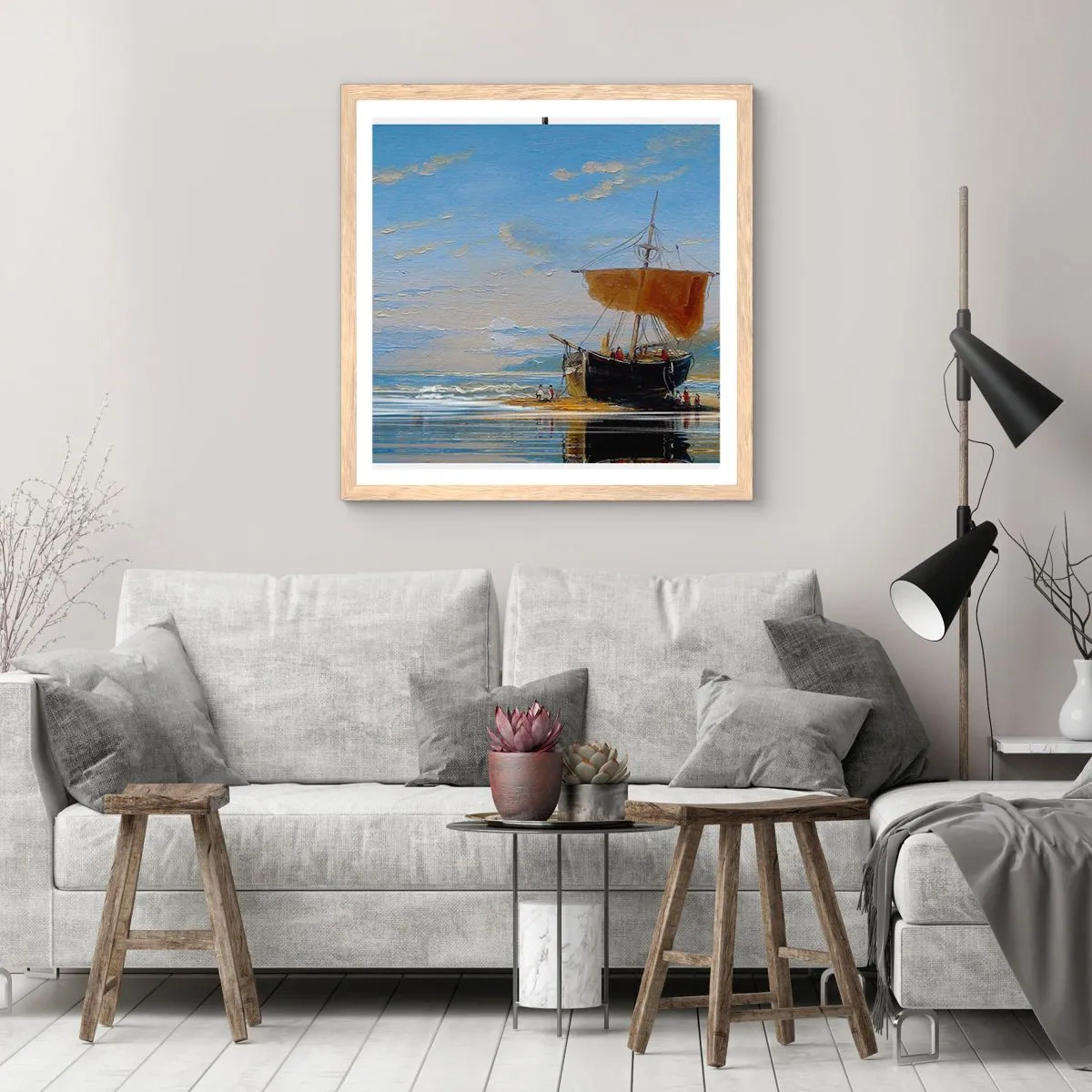 Poster în ramă de stejar deschis - Apă, pământ, aer - 30x30 cm