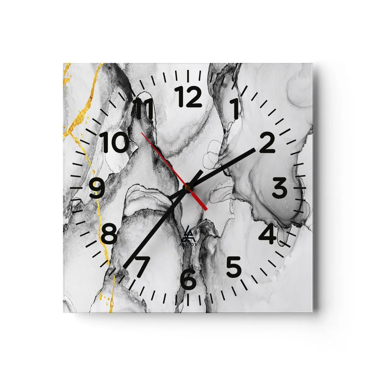 Ceas de perete - Ceas pe sticlă - Compoziție cu motiv auriu - 40x40 cm