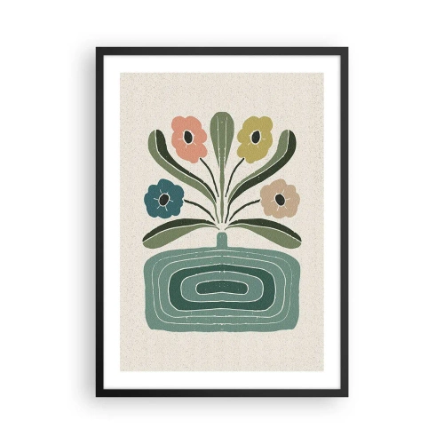 Poster în ramă neagră - Flori stilizate într-o compoziție grafică - 50x70cm - Buchet simetric - Decorațiune modernă pentru perete pentru living și dormitor ARTTOR