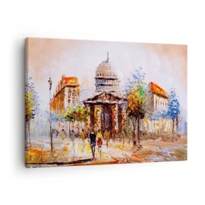 Tablou pe pânză Canvas - Scenă urbană impresionistă cu o clădire istorică - 70x50cm - O plimbare pariziană - Decorațiune modernă pentru perete pentru living și dormitor ARTTOR