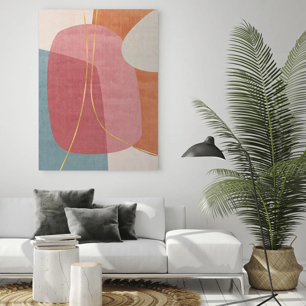 Tablou pe sticlă - Compoziție pastel cu fir de aur - 80x120 cm