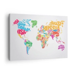 Tablou pe pânză Canvas - Hartă colorată a lumii cu nume de țări - 70x50cm - Vreau să le cunosc pe toate - Decorațiune modernă pentru perete pentru living și dormitor ARTTOR