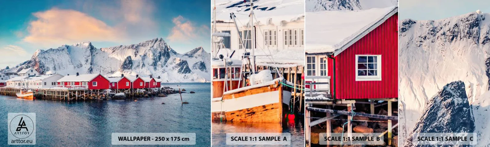 Mostră de Tapet Standard Eco - Retragerea nordică - Peisaj, Norvegia, Lofoten - 100x30 cm