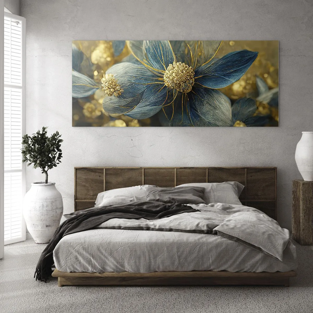 Tablou pe sticlă - Floare cu aur - 100x40 cm