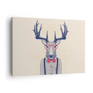 Tablou pe pânză Canvas - Grafică stilizată a unei căprioare purtând ochelari și un papion - 70x50cm - O extravaganță jucăușă - Decorațiune modernă pentru perete pentru living și dormitor ARTTOR