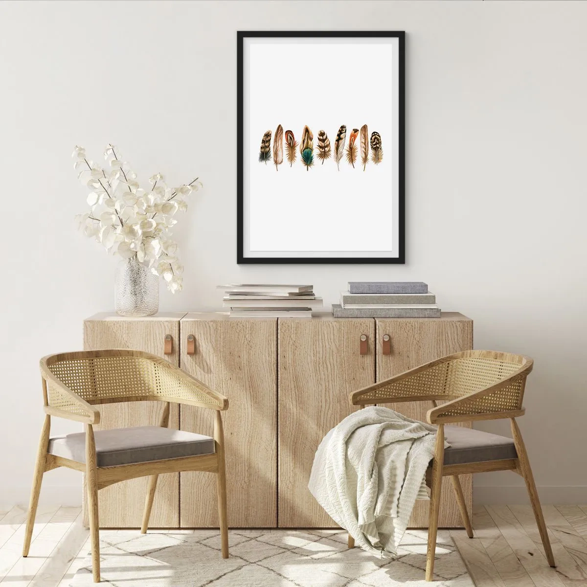 Poster în ramă neagră - Variație cu pene - 61x91 cm