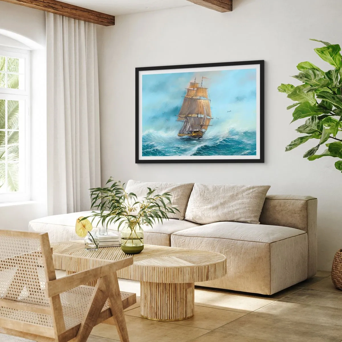 Poster în ramă neagră - Rulează pe valuri - 70x50 cm