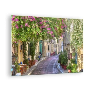 Tablou pe sticlă - O stradă fermecătoare cu copaci înfloriți - 70x50cm - Alee înfloritoare - Decorațiune modernă pentru perete pentru living și dormitor ARTTOR