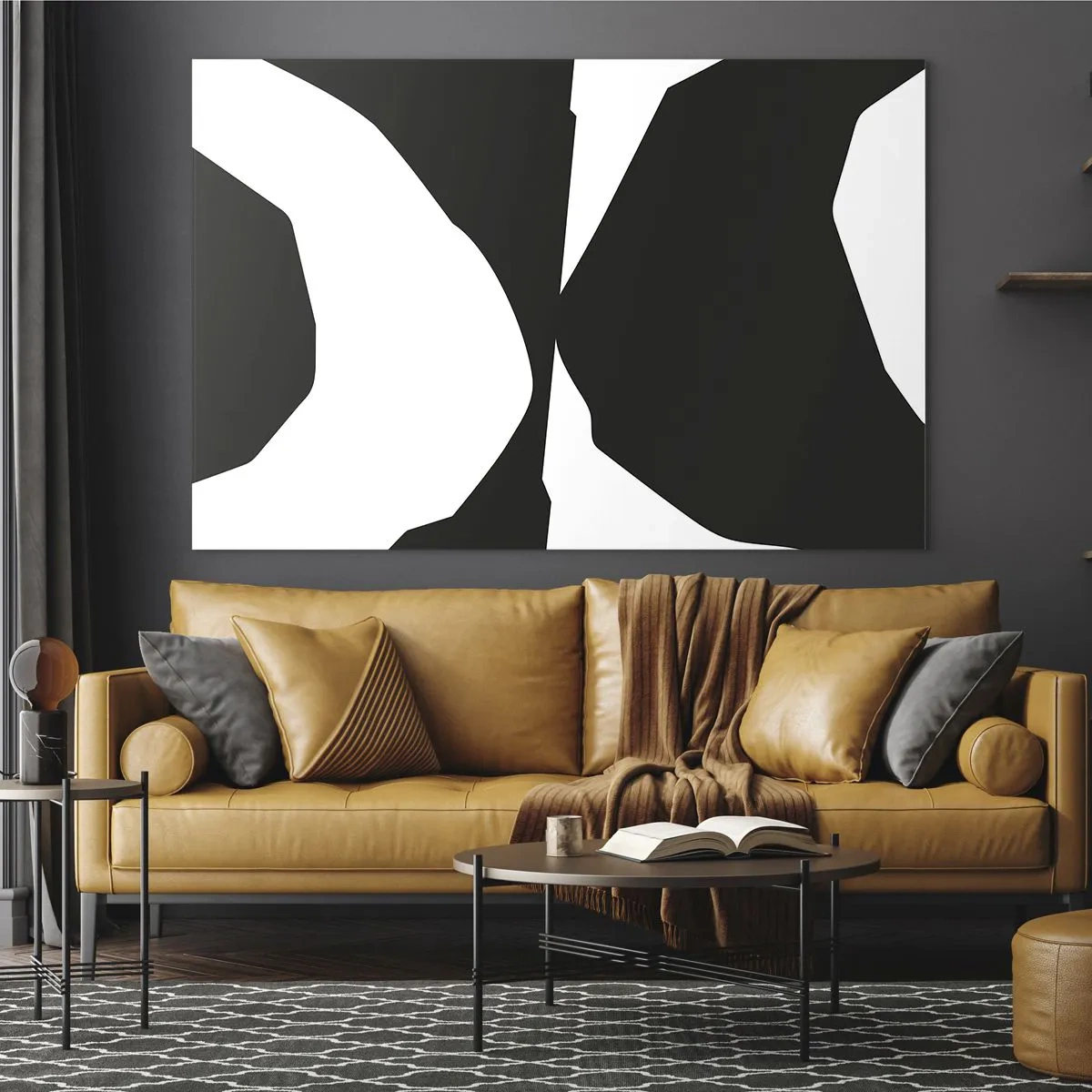 Tablou pe sticlă - Compoziție grafică alb-negru într-un stil contrastant pozitiv-negativ - 70x50cm - Pozitiv -negativ - Decorațiune modernă pentru perete pentru living și dormitor ARTTOR