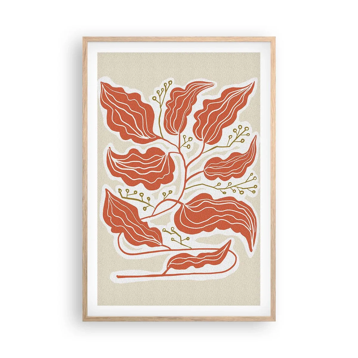 Poster în ramă de stejar deschis - Folk și coral - 61x91 cm