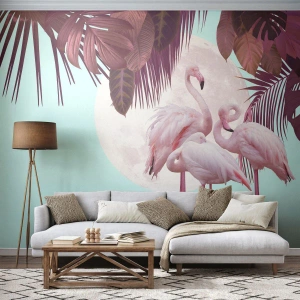 Tapet Premium Sand - Harul a trei păsări - Flamingos, Păsări, Natură - 200x140 cm