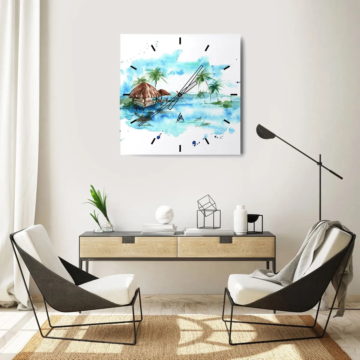 Ceas de perete - Ceas pe sticlă - Undeva în Pacific - 30x30 cm